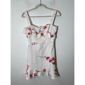 Black Halo Off White Floral Ruffle Mini Dress Sz 0